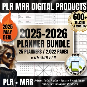 MRR PLR 2025 & 2026 Digital Planner Templates Bundle Master Resell Rights